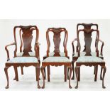 A SET OF SIX INLAID MAHOGANY DINING CHAIRS, INCLUDING TWO ELBOW CHAIRS, EARLY 20TH C