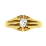 AN EARLY 19TH CENTURY CUSHION CUT DIAMOND RING, IN GOLD MARKED 18CT, 4G, SIZE N++SCRATCHES AND