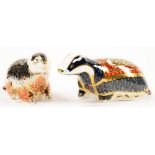 A ROYAL CROWN DERBY RIVERBANK BEAVER AND A MOONLIGHT BADGER, PRINTED MARKS, GILT STOPPERS