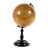 A GEOGRAPHIA LIMITED 8" TERRESTRIAL GLOBE, THE SPHERE MOUNTED IN A BRASS HALF MERIDIAN TURNED AND