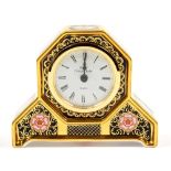A ROYAL CROWN DERBY YORKSHIRE ROSE PATTERN MILLENNIUM CLOCK, 10CM H, PRINTED MARKS AND 133/500