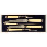AN EDWARD VII FIVE PIECE SILVER MOUNTED AND BONE HAFTED CARVING SET, SHEFFIELD 1901 AND 1902,