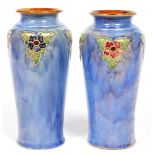 A PAIR OF DOULTON WARE VASES, 23CM H, IMPRESSED MARKS, EARLY 20TH C, ONE REPAIRED