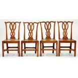 A SET OF FOUR EARLY 19TH C OAK DINING CHAIRS WITH BOARDED SEAT