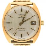 A LONGINES 9CT GOLD ADMIRAL WRISTWATCH, GOLD BRACELET, CASED, 63G++IN WORKING ORDER, LIGHT SCRATCHES