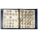 A COLLECTION OF UNITED KINGDOM PRE-DECIMAL COINS, INCLUDING SILVER, BLUE PLASTIC BINDER