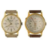 TWO ELDOR AND ANCRE GOUPILLES GOLD PLATED GENTLEMAN'S WRISTWATCHES, ON LEATHER STRAPS (2)++ANCRE