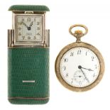 AN ART DECO TEXINA IMPERVO SILVER PURSE WATCH WITH GREEN MOCK SNAKESKIN CASE, AND AN OMEGA SILVER