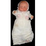 AN ARMAND MARSEILLE BISQUE HEADED DREAM BABY DOLL, PADDED BODY, 27CM H, EARLY 20TH C