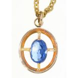 AN OVAL CORNFLOWER BLUE SAPPHIRE PENDANT, IN GOLD, SAPPHIRE APPROX. 1.5 CT, ON 18CT GOLD CHAIN,