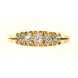 A VICTORIAN FIVE STONE DIAMOND RING, IN 18CT GOLD, BIRMINGHAM 1896, 2.5G, SIZE O++IN GOOD