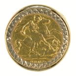 GOLD COIN. HALF SOVEREIGN, 1900, IN GOLD RING MOUNT, 7G, SIZE M++IN GOOD CONDITION WITH LIGHT WEAR