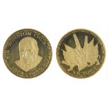 SIR WINSTON CHURCHILL 18CT GOLD COMMEMORATIVE MEDAL, PARTLY MATT, 2 CM, LONDON 1965, MARKED A3396 TO