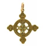 AN ORDER OF ST JOHN PRIORY FOR WALES FOB MEDAL, ENGRAVED REGINALD FUDGE 1935, 14009, IN 14CT GOLD,