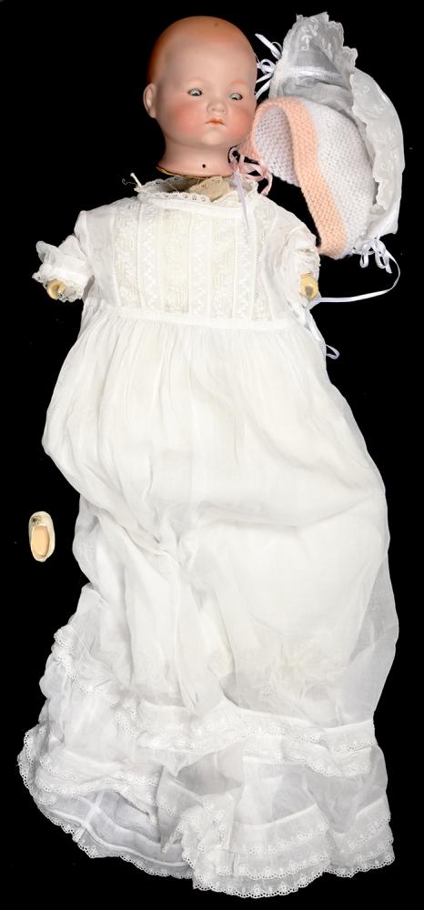 AN ARMAND MARSEILLE BISQUE HEADED DREAM BABY DOLL, PADDED BODY, 36CM H, HEAD EARLY 20TH C, HEAD