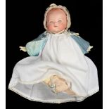 AN ARMAND MARSEILLE BISQUE HEADED DREAM BABY DOLL, PADDED BODY, 25CM H, HEAD EARLY 20TH C