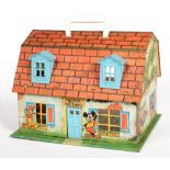 A MARX TOYS TINPLATE AND PLASTIC MICKEY MOUSE DOLLS HOUSE, 30CM L, C1960'S