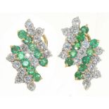 A PAIR OF EMERALD AND DIAMOND EARRINGS, DIAMONDS APPROX. 2.7 CARATS, IN GOLD MARKED 14K, OMEGA