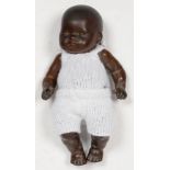 AN ARMAND MARSEILLE BISQUE HEADED BLACK BABY DOLL, BENT LIMB COMPOSITION BODY, 20CM H, EARLY 20TH C