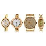 THREE 9CT GOLD LADY'S WRISTWATCHES AND A GOLD ROTARY GENTLEMAN'S WRISTWATCH++SCRATCHES AND DAMAGE TO