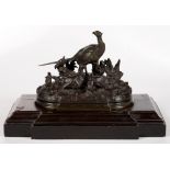 A 19TH C BRONZE ANIMALIER SCHOOL SCULPTURE OF PHEASANTS, CAST FROM A MODEL BY JULES MOIGNIEZ, ON