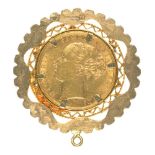 GOLD COIN. SOVEREIGN, 1872. IN 9CT GOLD PENDANT MOUNT, 12G++IN GOOD CONDITION WITH LIGHT WEAR