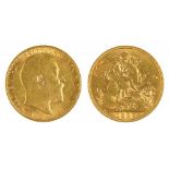 GOLD COIN. SOVEREIGN 1905++IN GOOD CONDITION WITH LIGHT WEAR CONSISTENT WITH AGE