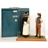 COSTUME DOLLS. A VICTORIAN NARROW-BOAT MAN AND HIS FAMILY, IN ACRYLIC DISPLAY CASE, WOOD BASE,