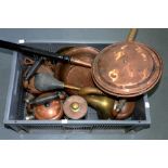 A QUANTITY OF VICTORIAN AND EARLY 20TH C COPPER WARE, TO INCLUDE THREE EARLY ELECTRIC KETTLES,