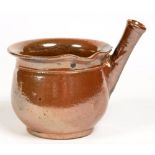 A DERBYSHIRE, BRAMPTON, SALTGLAZED BROWN STONEWARE PIPKIN OR SAUCE POT, 10CM H, C1820-40