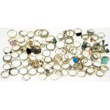 MISCELLANEOUS SILVER RINGS, 570G