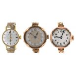 TWO 9CT GOLD CASED LADY'S WRISTWATCHES AND A ROTARY GOLD PLATED LADY'S WRISTWATCH++GLASSES WORN.