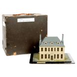 A PAINTED WOOD MODEL OF A STUART OR PALLADIAN HOUSE, ON PAINTED WOOD BASE, 45CM L, IN PAINTED WOOD