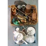 A QUANTITY OF TIN HOLLOW WARE, PEWTER ARTICLES, INCLUDING A TAPPIT HEN, COPPER WARE, EASTERN PIERCED