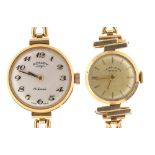 TWO GOLD PLATED LADY'S WRISTWATCHES, 9CT GOLD BRACELETS, 23.5G++LIGHT WEAR CONSISTENT WITH AGE