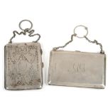 TWO GEORGE V SILVER PURSES, 9.5 X 7 CM AND 10 X 7 CM, BIRMINGHAM 1919 AND 1914, 5OZS 13DWTS++DENTED.