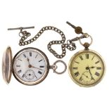 TWO WATCHES COMPRISING AN ENGLISH ENGINE TURNED PAIR CASED SILVER LEVER WATCH, LONDON, 1873,