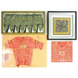 THREE TROMPE L'OEIL PLASTER 'EMBROIDERIES', BLOUSE 52CM H, MOUNTED, TWO FRAMED