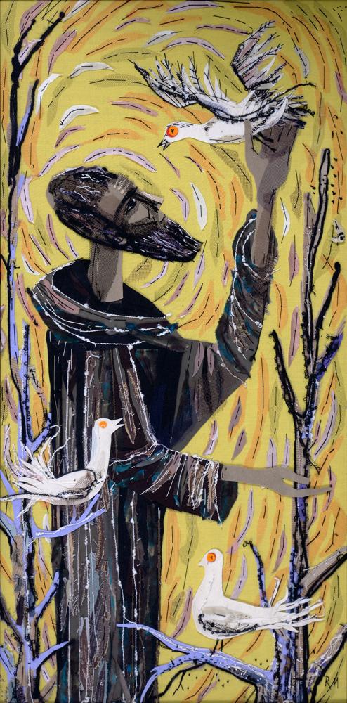 ROSEMARIE MURRAY, ST. FRANCIS, SIGNED WITH INITIALS, COLLAGE, 88 X 45CM AND THE CRAYFISH, COLLAGE,