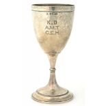 A GEORGE III SILVER GOBLET, 18 CM H, INSCRIBED PRESENTED TO MR GEORGE WAUTE SCHOLARS OF REPTON