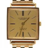 A J.W.BENSON 9CT GOLD GENTLEMAN'S WRISTWATCH, 2.5 CM SQUARE DIAL, 9CT GOLD BRACELET, ENGRAVED TO