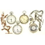 MISCELLANEOUS LEVER WATCHES AND A BRASS ALBERT, TO INCLUDE AN INGERSOLL TRIUMPH AND TWO SILVER CASED