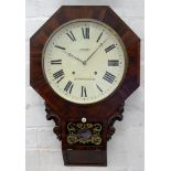 A VICTORIAN MAHOGANY DROP CASE WALL CLOCK, THE PAINTED DIAL INSCRIBED PERRY BIRMINGHAM