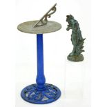 AN EARLY 20TH C BRONZE FIGURE OF A YOUNG GIRL, 38CM H AND A VICTORIAN STYLE CAST ALLOY SUNDIAL, 63CM