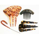 A VICTORIAN FOLDING TORTOISESHELL COMB AND SEVERAL SIMILAR ARTICLES