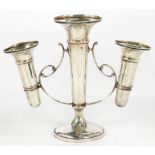 A GEORGE V SILVER TRIPLE TRUMPET VASE, 21 CM H, LOADED, BIRMINGHAM 1910++DENTED