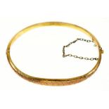 A 9CT GOLD BANGLE, BIRMINGHAM 1902, 6G, FITTED CASE++IN GOOD CONDITION, WITH LIGHT WEAR CONSISTENT