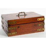 A VICTORIAN BRASS BOUND MAHOGANY METAL LINED CASH BOX, 31.5CM L, TWIN CHUBB LOCKS NUMBERED 1207240