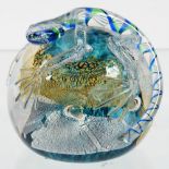 MICHAEL HUNTER TWIST GLASS SURFACE LIZARD PAPERWEIGHT, 8CM DIAM APPROX, TWISTS PAPER LABEL