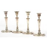 FOUR SHEFFIELD PLATE CANDLESTICKS, 25 CM H, LOADED, EARLY 19TH C